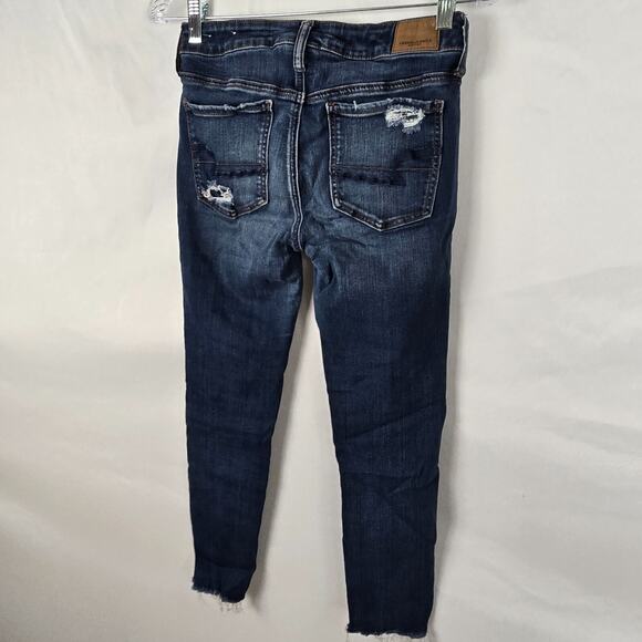 American Eagle Jegging Women's 4 Regular Blue Dark Wash Super Stretch X Distress - Picture 15 of 16